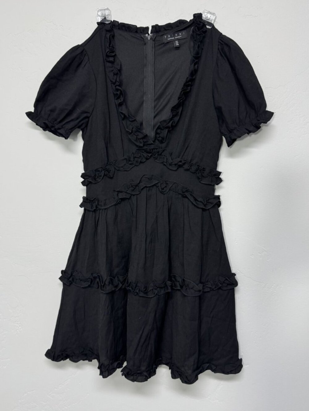 Trixxi Ruffle Trim Puff Sleeve Babydoll Mini Dress Black XS · UC-048